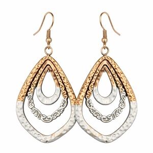 Mixed Metal Teardrop Boho Dangle Earrings | Silver & Gold Tone